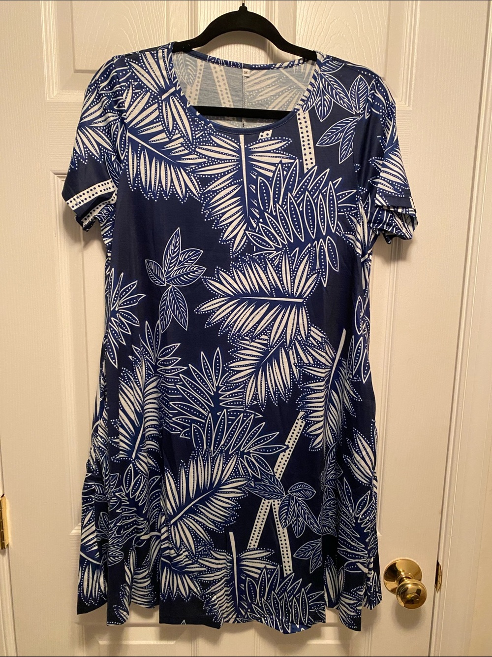 My Sky Navy Blue & White Tropical Print Tunic Dress…size M